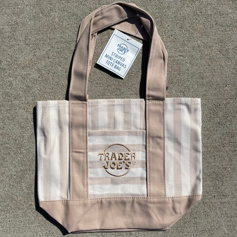 Set of 4! Trader Joe’s Canvas MINI Tote Bags PASTEL STRIPE Blue Green Pink Khaki - Picture 13 of 15